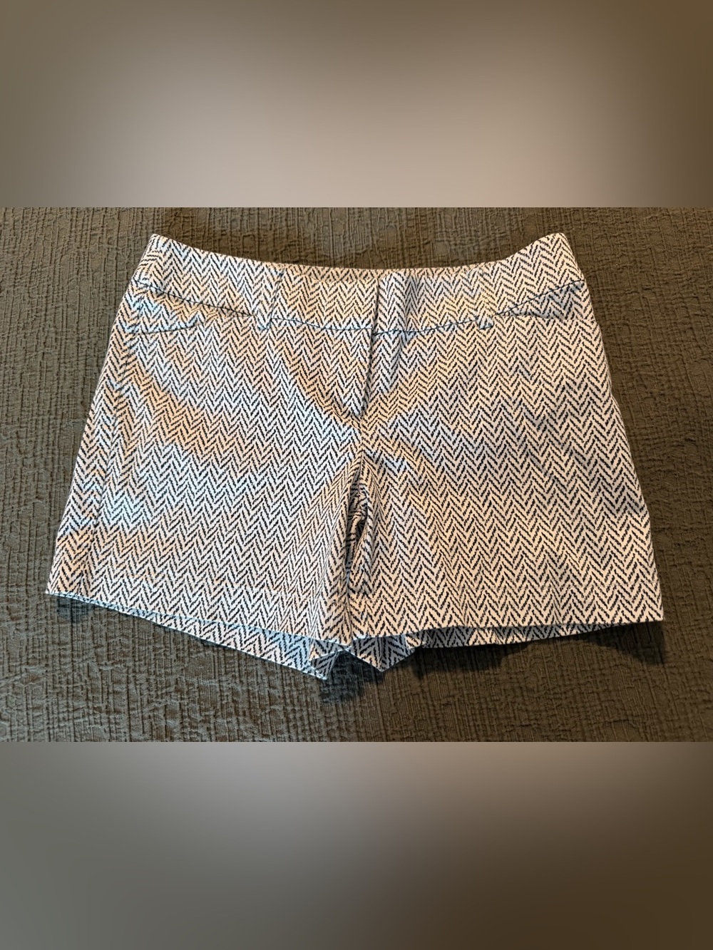 White House Black Market White and Navy Chevron Shorts